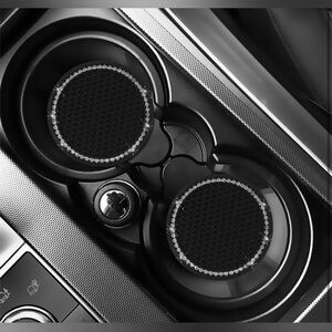 Black and silver Bling Rhinestone Car Coasters for Cup Holder 2 Pack Anti Slip